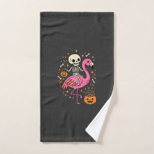 Toalha De Mão Balde de Doces de Esqueleto de Flamingo de Hallowe