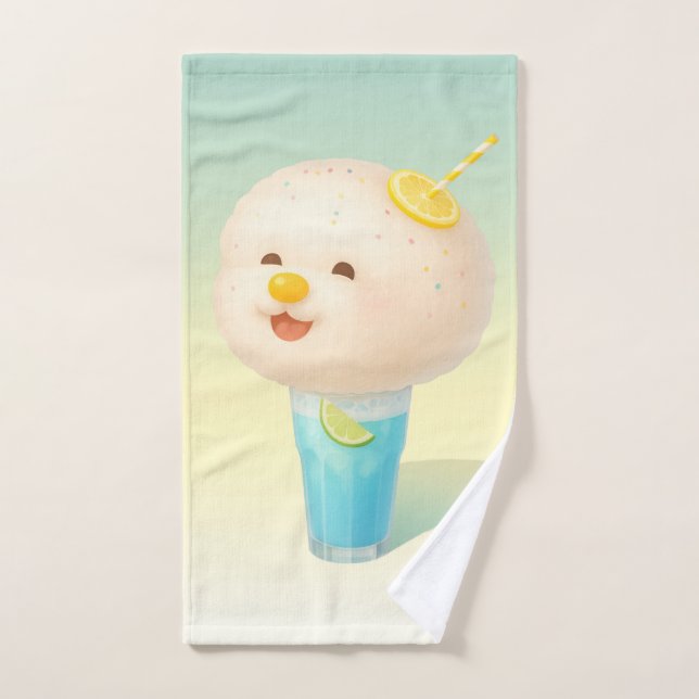 Toalha De Mão Blue Lemon Float: Algodão Doce Bichon Sorridente (Toalha de mão)
