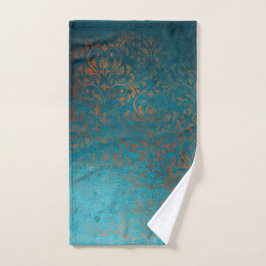 Toalha De Mão Boho Copper Blue Damask Grunge