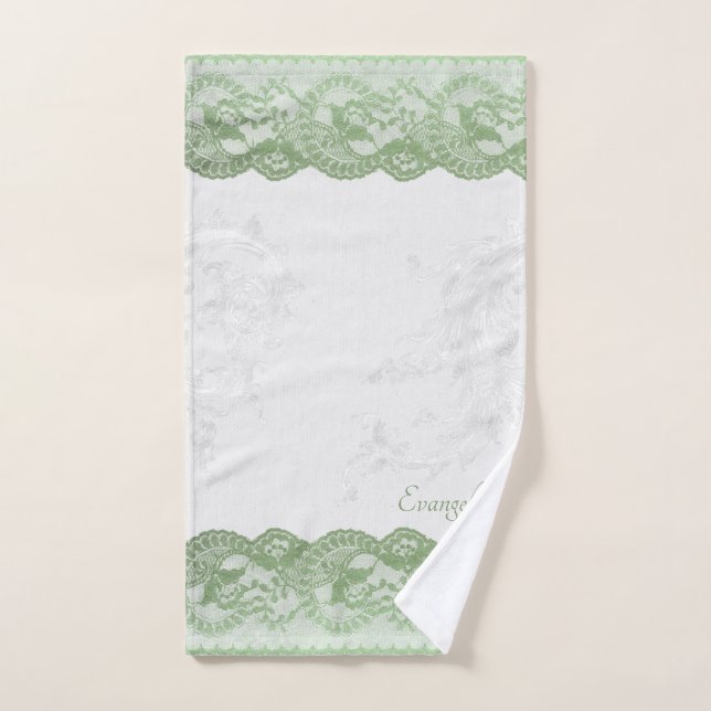 Toalha De Mão Boho Sage Faux Lace Personalizado (Toalha de mão)