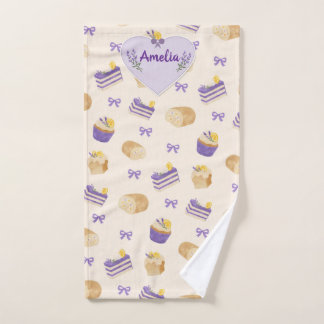 Toalha De Mão Bolo de Limão e Lavanda Design de Assados em Aquar
