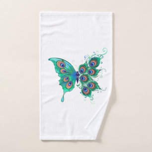 Toalha De Mão Borboleta com Penas de Pavão Verde