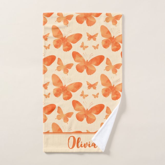 Toalha De Mão Borboletas Laranja Aquarela  (Toalha de mão)