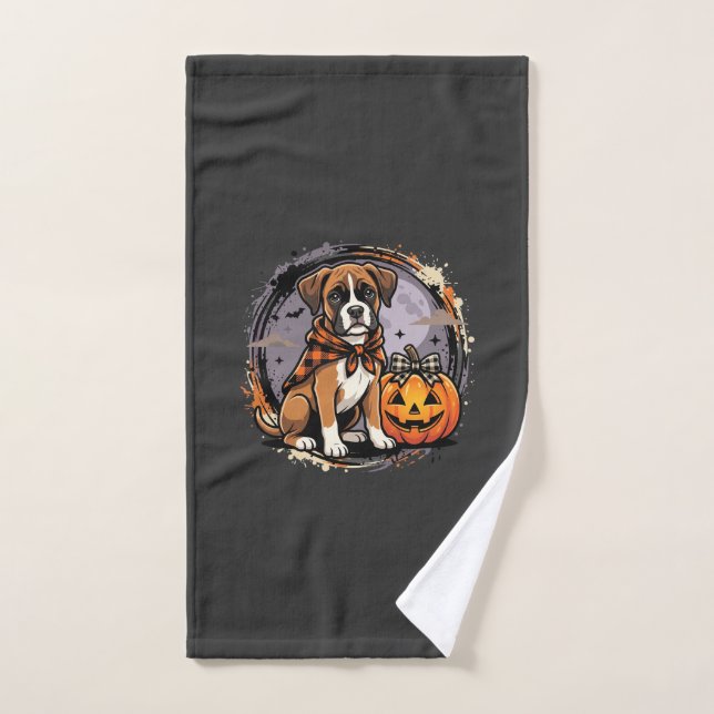 Toalha De Mão Boxer Dog Halloween Abóbora Sublimação (Toalha de mão)