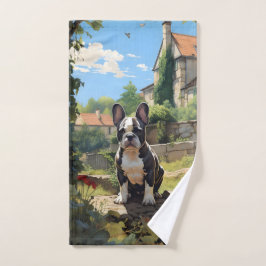 Toalha De Mão Buldogue Francês Sentado Numa Parede