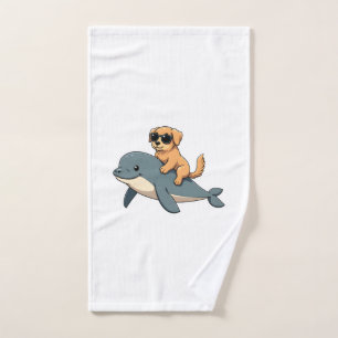 Toalha De Mão Cachorro Retriever Vintage Montando Baleia Beluga