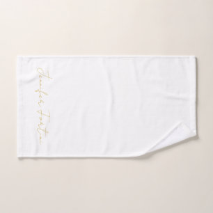 Toalha De Mão Caligrafia Elegante Cor Dourada Nome Simples e Pla