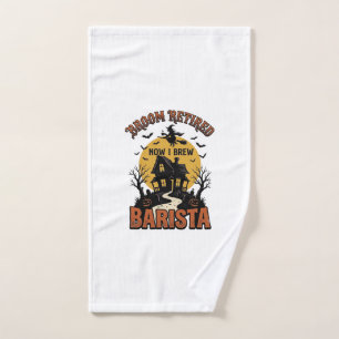 Toalha De Mão Camisa de Barista de Halloween Bruxa Engraçada Pun