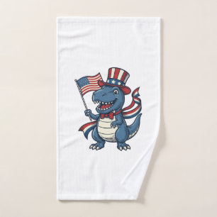 Toalha De Mão Camisa de Dinossauro Patriótico Vintage Vector Des