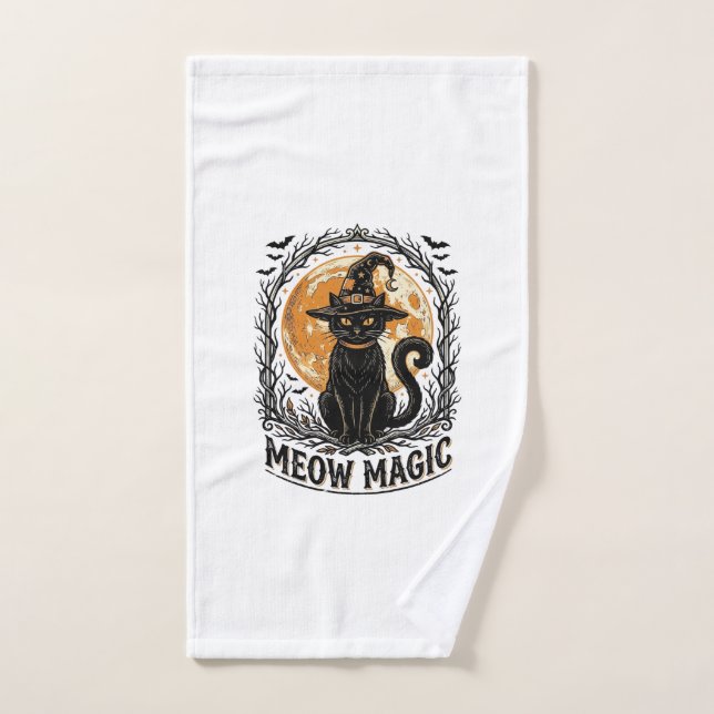 Toalha De Mão Camisa de Gato de Bruxa Design de Lua de Halloween (Toalha de mão)