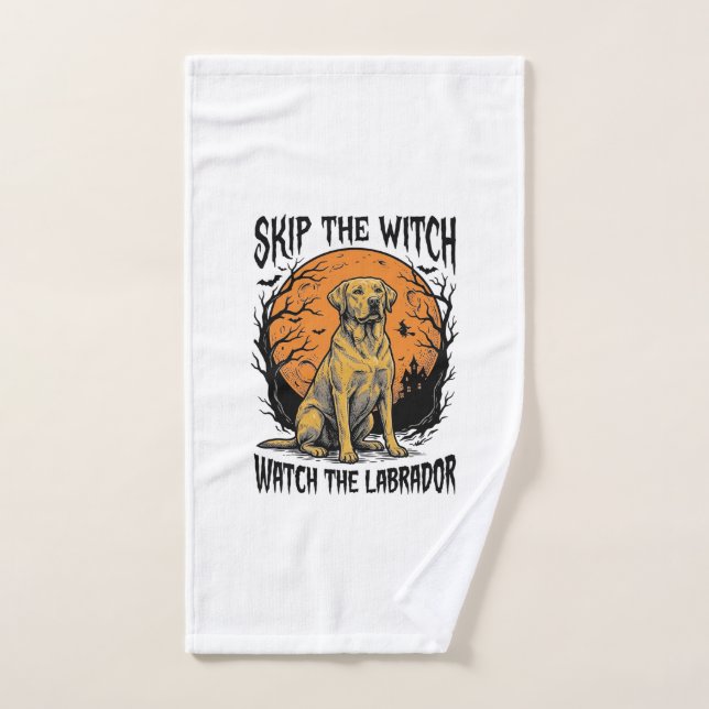 Toalha De Mão Camisa de Labrador de Halloween com Aviso de Cão A (Toalha de mão)
