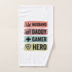 Toalha De Mão Camiseta Geométrica Vintage Marido Papai Gamer Her