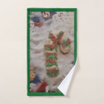 Toalha De Mão Candy Cane Kitchen Hand Towel on Green<br><div class="desc">Candy Cane Cookie Christmas Cheer</div>