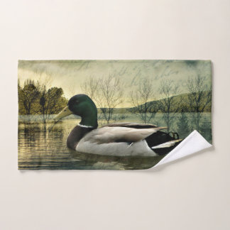 Toalha De Mão Cartão-postal de Vintage Mallard Duck Weathered
