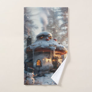 Toalha De Mão Casa de cogumelos na neve