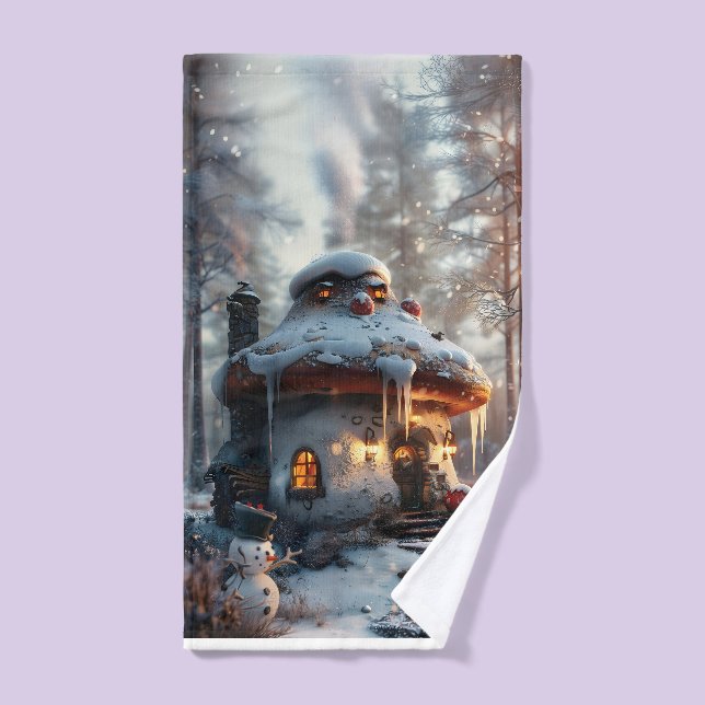 Toalha De Mão Casa de cogumelos na neve (Toalha de mão)