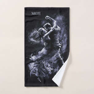 Toalha De Mão Casal de dança de monograma personalizado