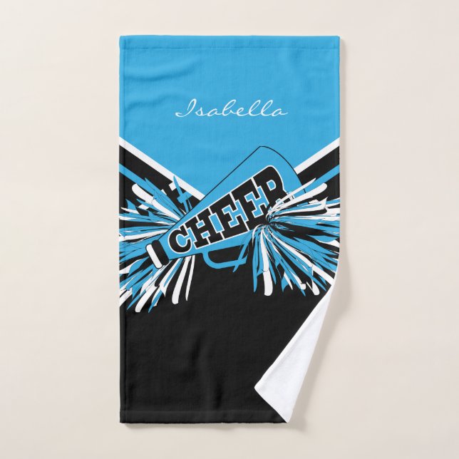 Toalha De Mão Cheerleader em azul-bebê, preto e branco (Toalha de mão)