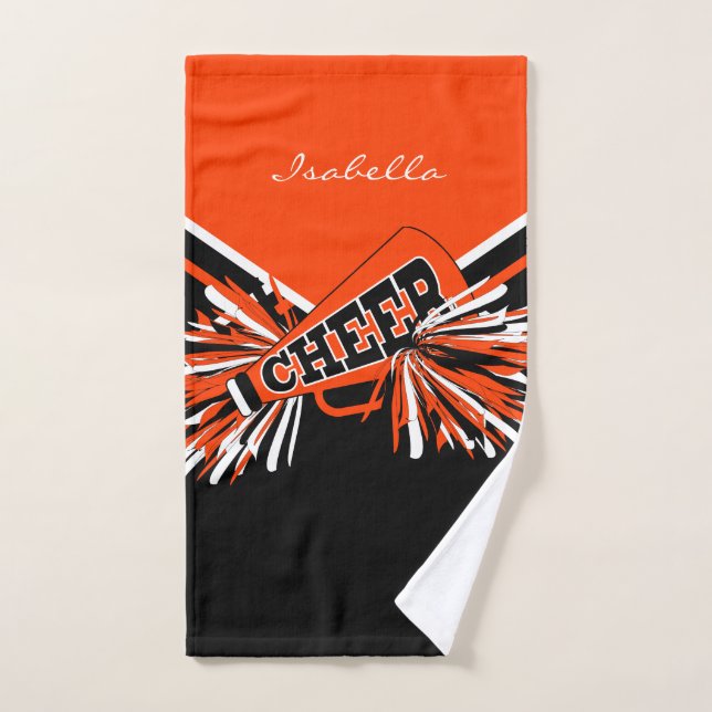 Toalha De Mão Cheerleader em laranja, preto e branco (Toalha de mão)