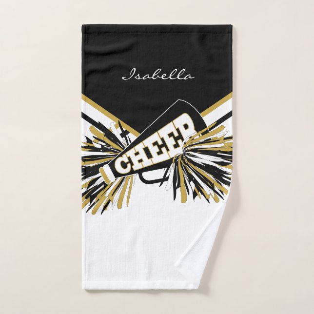 Toalha De Mão Cheerleader em preto, branco e Dourado (Toalha de mão)