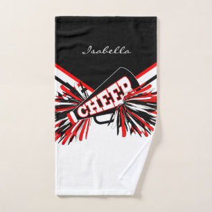 Toalha De Mão Cheerleader em preto, branco e vermelho