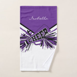 Toalha De Mão Cheerleader em roxo, preto e branco
