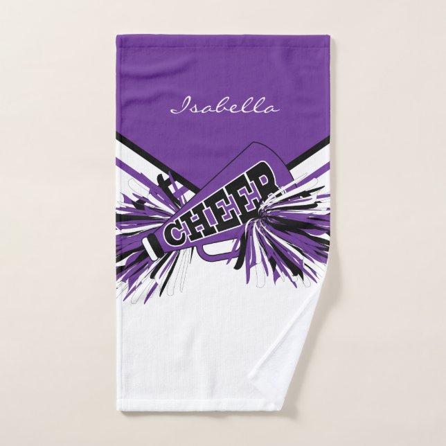 Toalha De Mão Cheerleader em roxo, preto e branco (Toalha de mão)