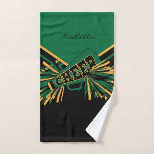 Toalha De Mão Cheerleader em verde, Dourado e preto