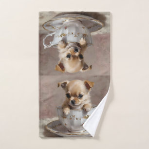 Toalha De Mão Chihuahua Puppy Numa Tinta De Óleo Teacup,
