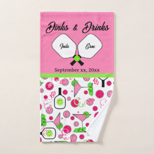 Toalha De Mão Chuveiro de Noiva Pickleball Dinks & Drinks Pink C