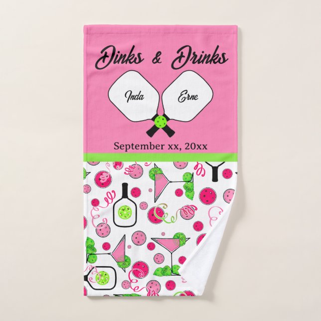 Toalha De Mão Chuveiro de Noiva Pickleball Dinks & Drinks Pink C (Toalha de mão)