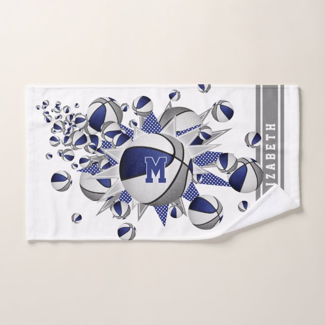 Toalha De Mão cinza azul esferas de cesto estrelas raparigas mon (Toalha de mão)