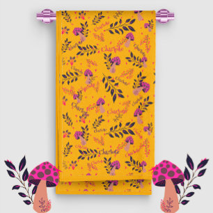 Toalha De Mão Cogumelos Engraçados Fuchsia Amarelos Nome Persona