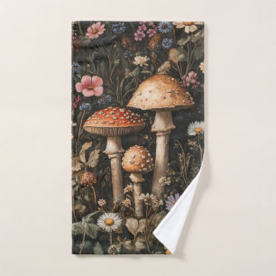 Toalha De Mão Cogumelos Whimsical e flores selvagens Botânica