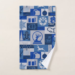 Toalha De Mão Colagem de Natal (Azul)