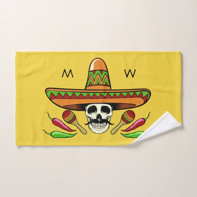 Toalha de mão com crânio mexicano personalizado co (Toalha de mão)