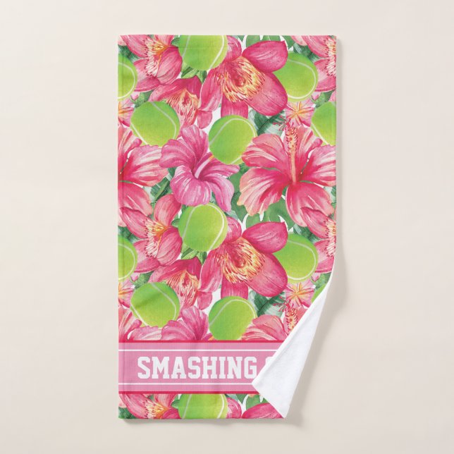 Toalha De Mão Com texto 🌺 🌴 tênis tropical com hibisco, (Toalha de mão)
