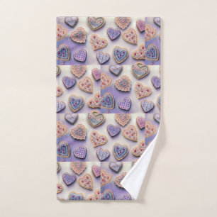 Toalha De Mão Cookies brancos, bonitos e coloridos corações aqua