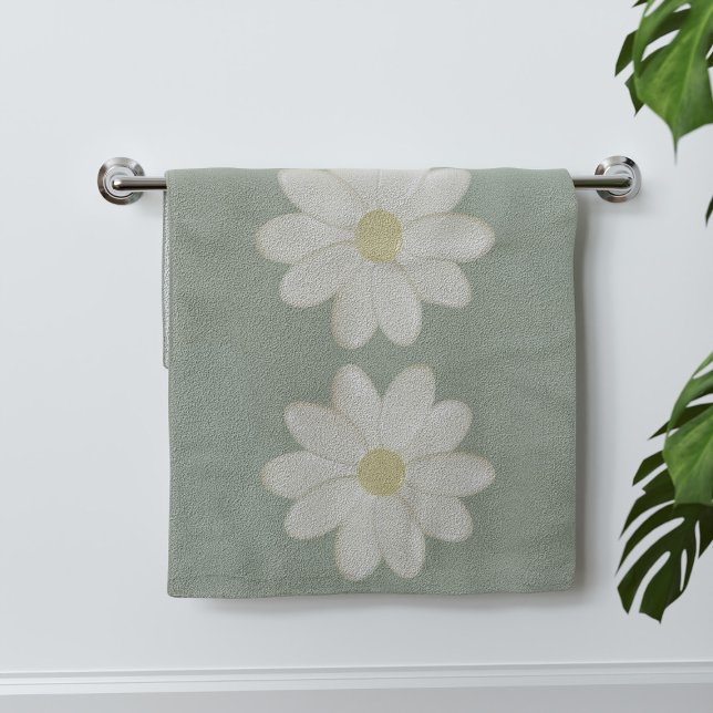 Toalha De Mão Cream Daisy Sage Green Hand Towel (A pretty sage green cream daisy hand towel just for you)