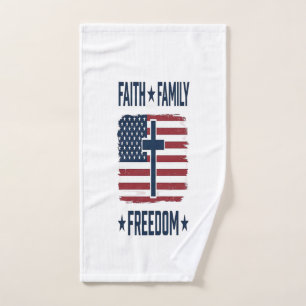 Toalha De Mão Cruz Patriótica Fé Família Liberdade Bandeira EUA 