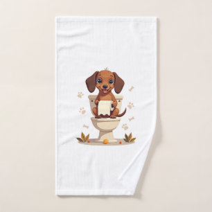 Toalha De Mão Dachshund Fofo Antigo no Cartoon de Banheiro com V