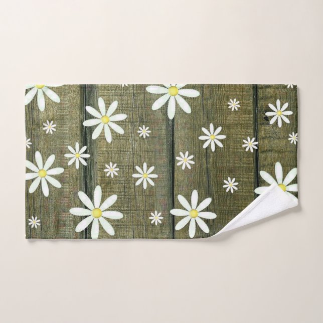 Toalha De Mão Daisies Rustic Barn Conselho Daisy Flower (Toalha de mão)