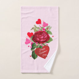 Toalha de Mão de Corações e Rosa Vermelha do Dia d