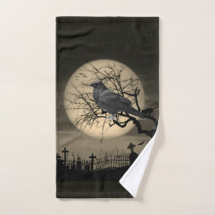 Toalha de mão de Halloween com Cemitério Escuro e 