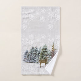 Toalha De Mão Decoração de Natal Paisagem Invernal com Veado e P