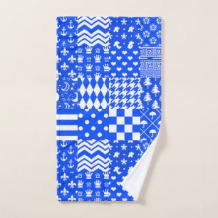 Toalha De Mão Design de Correção de Padrões Mistos Branco Azul