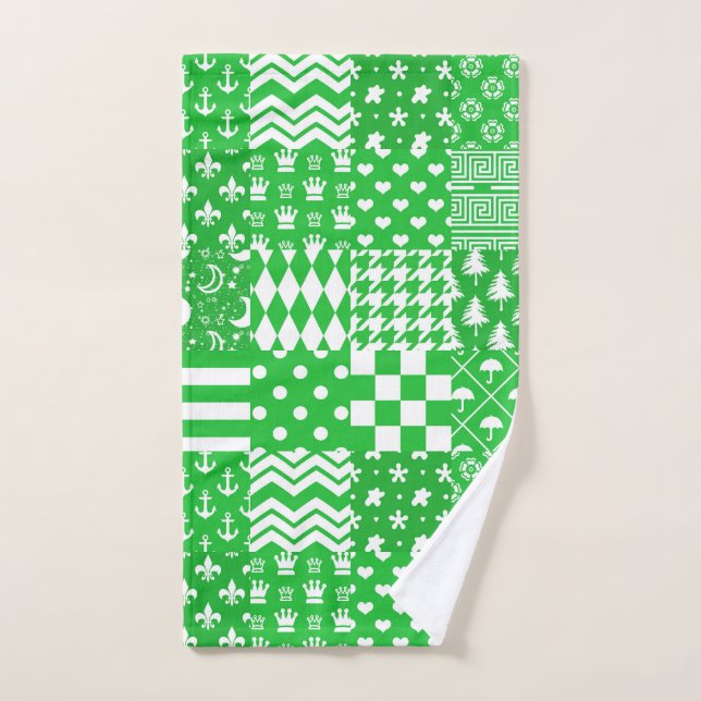 Toalha De Mão Design de patch de Padrões de  mistos brancos verd (Toalha de mão)