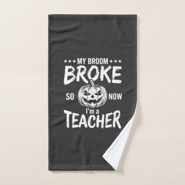 Toalha De Mão Design Divertido de Professora de Halloween com Va (Toalha de mão)