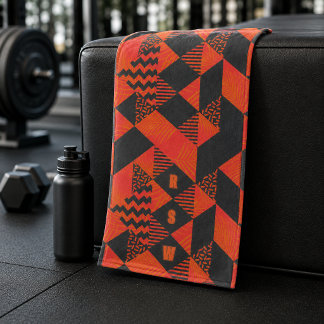 Toalha De Mão Desporto de Monograma Geométrico Laranja Cinza Abs