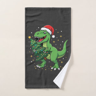 Toalha De Mão Dinossauro de Natal Papai Noel T Rex